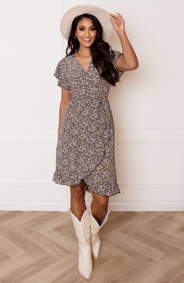 Strik Jurk Bloemenprint Jade Paars – shoparchief — foto 6