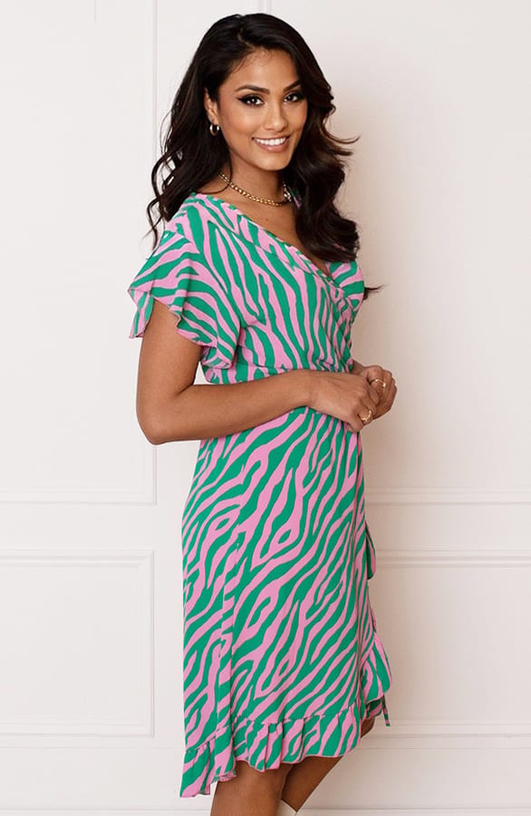 Strik Jurk Zebraprint Jade Groen Roze – shoparchief — foto 3