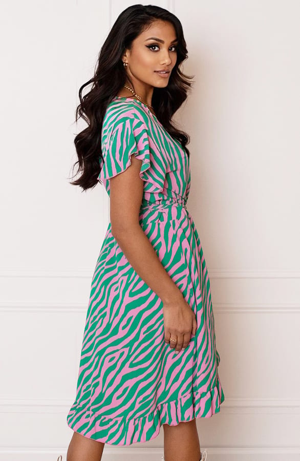Strik Jurk Zebraprint Jade Groen Roze – shoparchief — foto 4