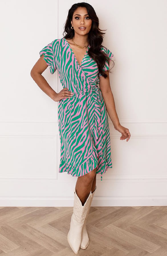 Strik Jurk Zebraprint Jade Groen Roze – shoparchief — foto 6