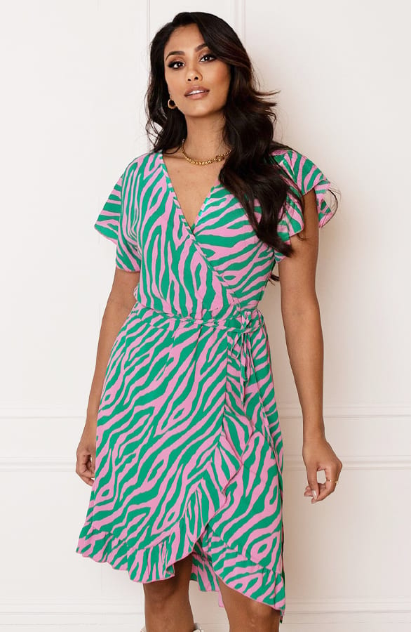 Strik Jurk Zebraprint Jade Groen Roze – shoparchief — foto 2