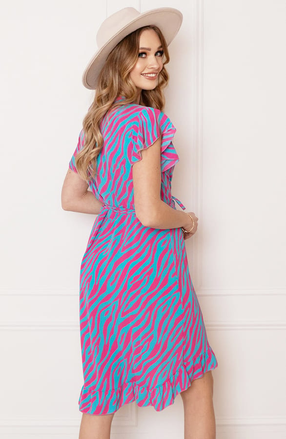 Strik Jurk Zebraprint Jade Roze Blauw – shoparchief — foto 3