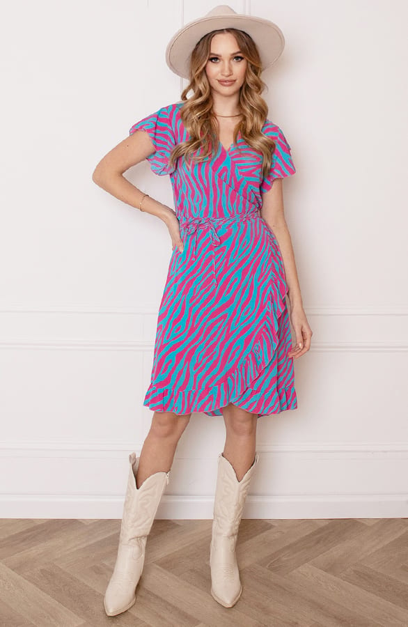 Strik Jurk Zebraprint Jade Roze Blauw – shoparchief — foto 4