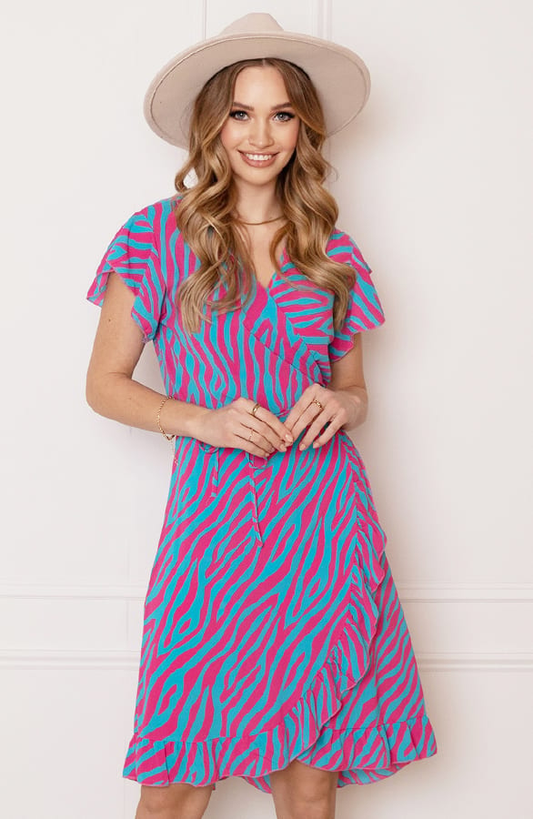 Strik Jurk Zebraprint Jade Roze Blauw – shoparchief