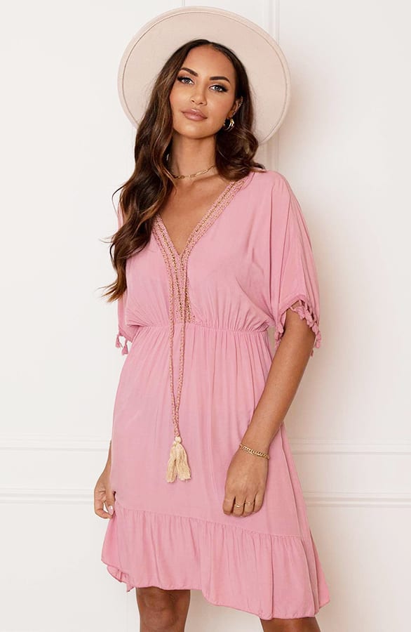 V-hals Lurex Jurk Maris Dust Pink – shoparchief — foto 2