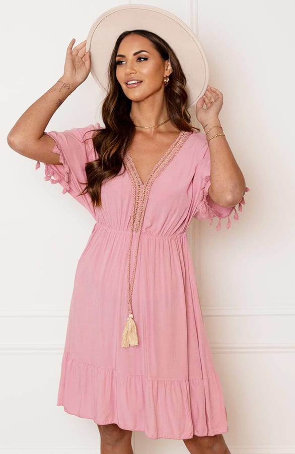 V-hals Lurex Jurk Maris Dust Pink – shoparchief — foto 3
