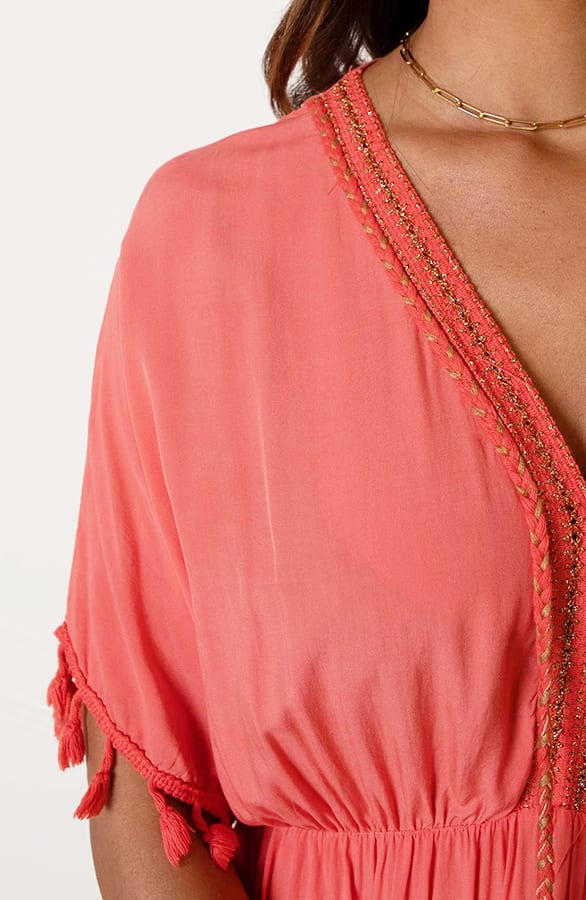 V-hals Lurex Jurk Maris Koraal – alle jurkjes — foto 8