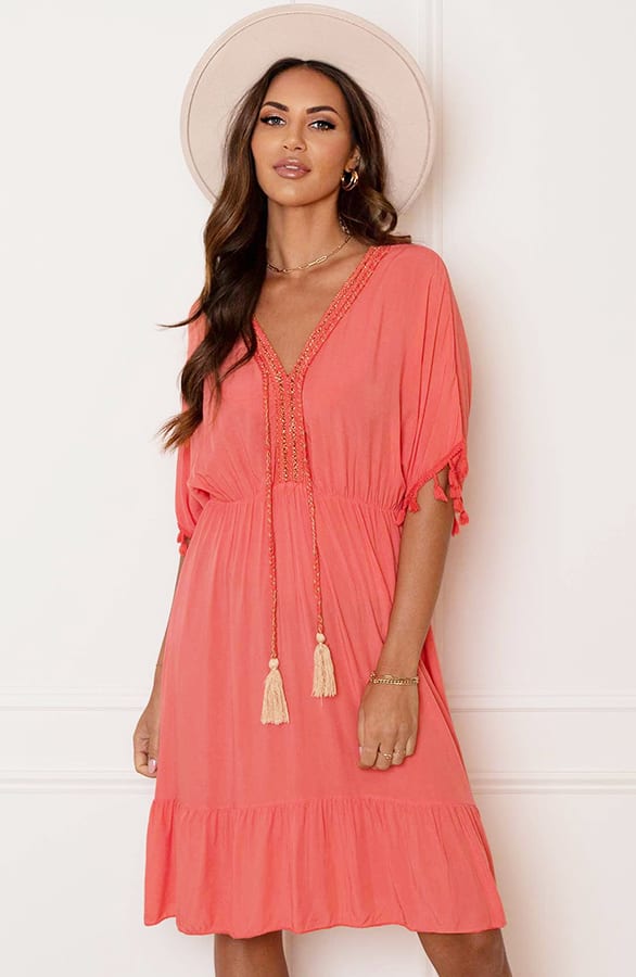 V-hals Lurex Jurk Maris Koraal – alle jurkjes — foto 6