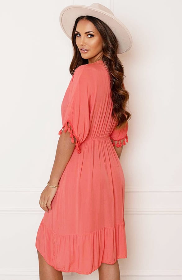 V-hals Lurex Jurk Maris Koraal – alle jurkjes — foto 7