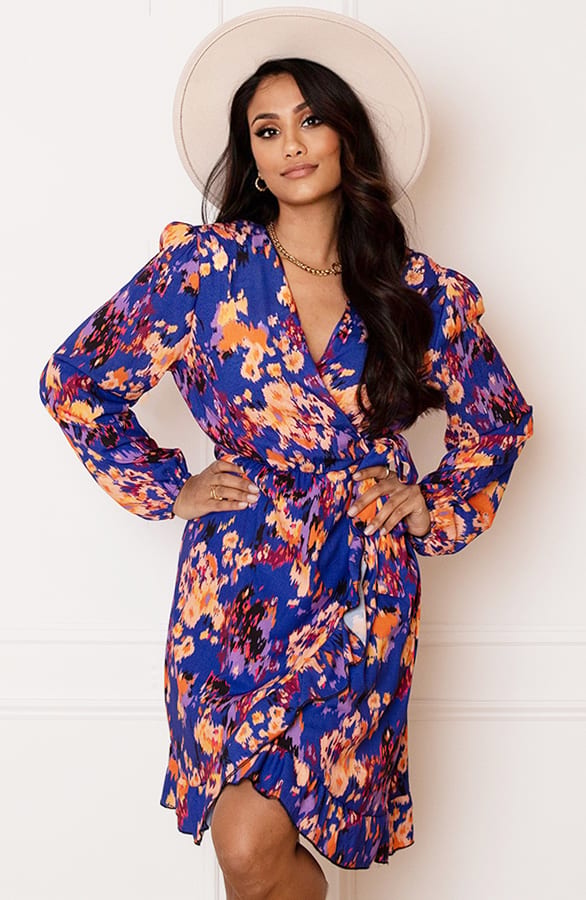 V-Hals Print Jurk Britte Kobalt – shoparchief — foto 2