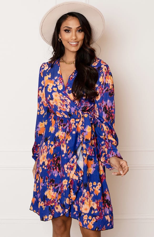 V-Hals Print Jurk Britte Kobalt – shoparchief