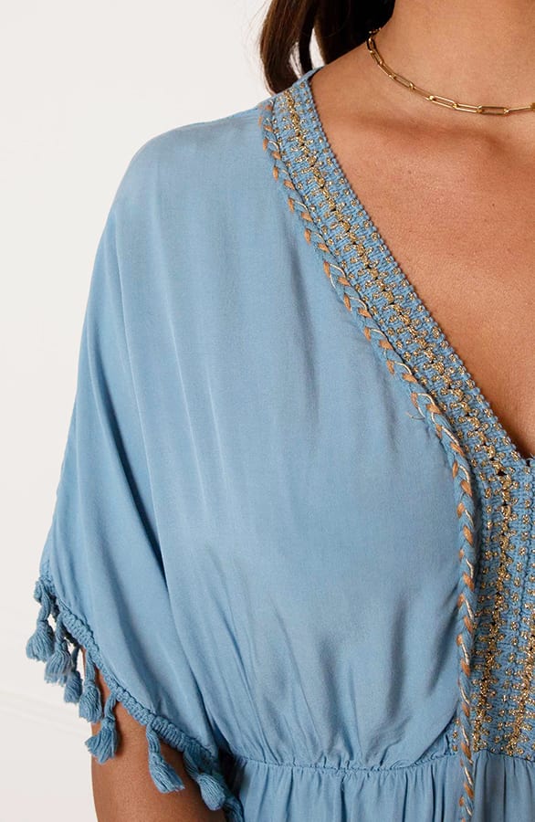 V-hals Lurex Jurk Maris Jeansblauw – shoparchief — foto 7