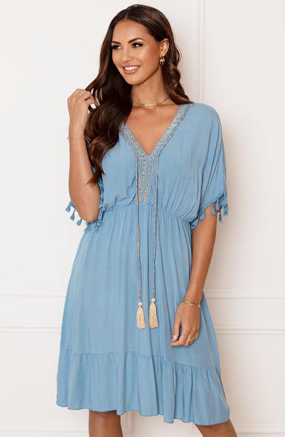 V-hals Lurex Jurk Maris Jeansblauw – shoparchief — foto 3