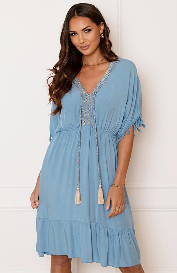 V-hals Lurex Jurk Maris Jeansblauw – shoparchief — foto 2