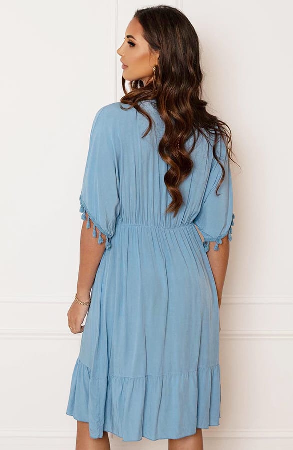 V-hals Lurex Jurk Maris Jeansblauw – shoparchief — foto 5