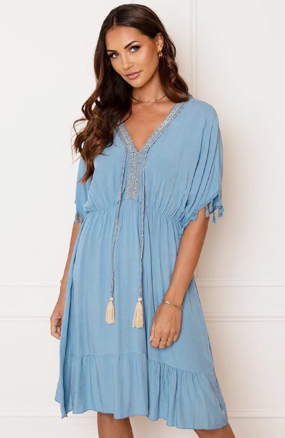 V-hals Lurex Jurk Maris Jeansblauw – shoparchief