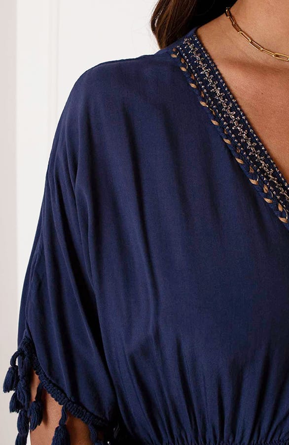V-hals Lurex Jurk Maxi Maris Marine – shoparchief — foto 5