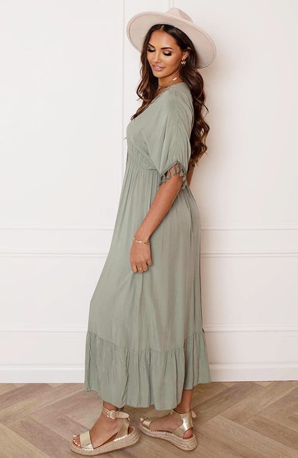 V-hals Lurex Jurk Maxi Maris Army – shoparchief — foto 8