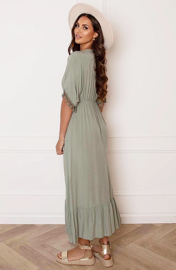 V-hals Lurex Jurk Maxi Maris Army – shoparchief — foto 9