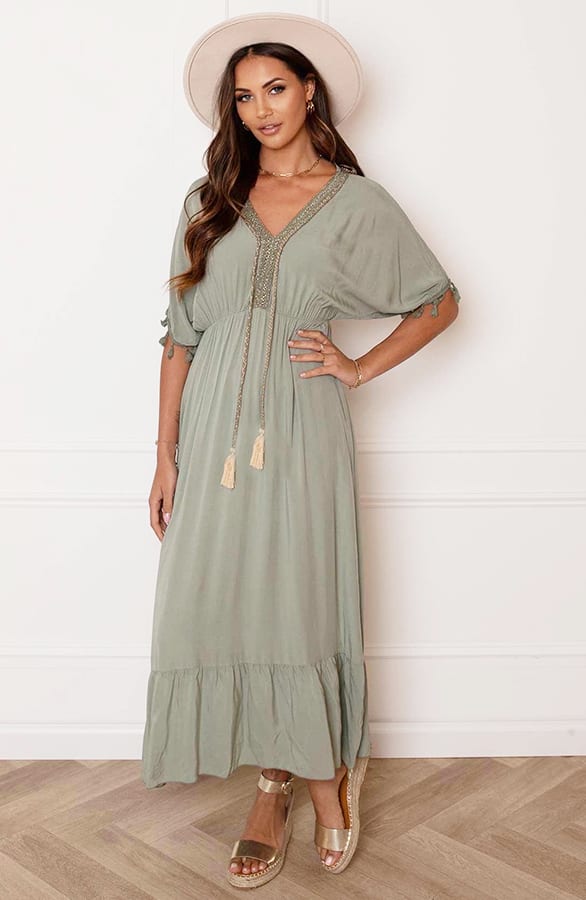 V-hals Lurex Jurk Maxi Maris Army – shoparchief — foto 5