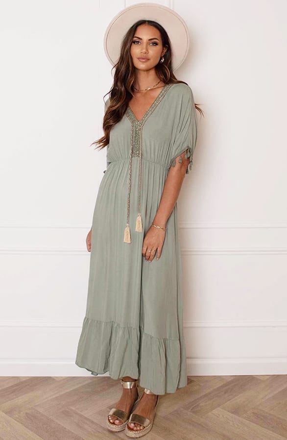 V-hals Lurex Jurk Maxi Maris Army – shoparchief — foto 7