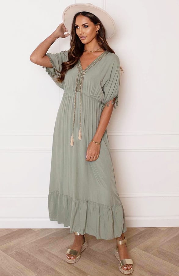V-hals Lurex Jurk Maxi Maris Army – shoparchief — foto 6