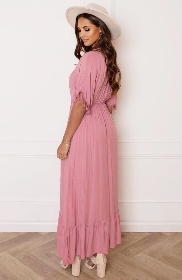 V-hals Lurex Jurk Maxi Maris Dust Pink – shoparchief — foto 5