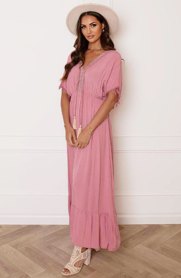 V-hals Lurex Jurk Maxi Maris Dust Pink – shoparchief — foto 4