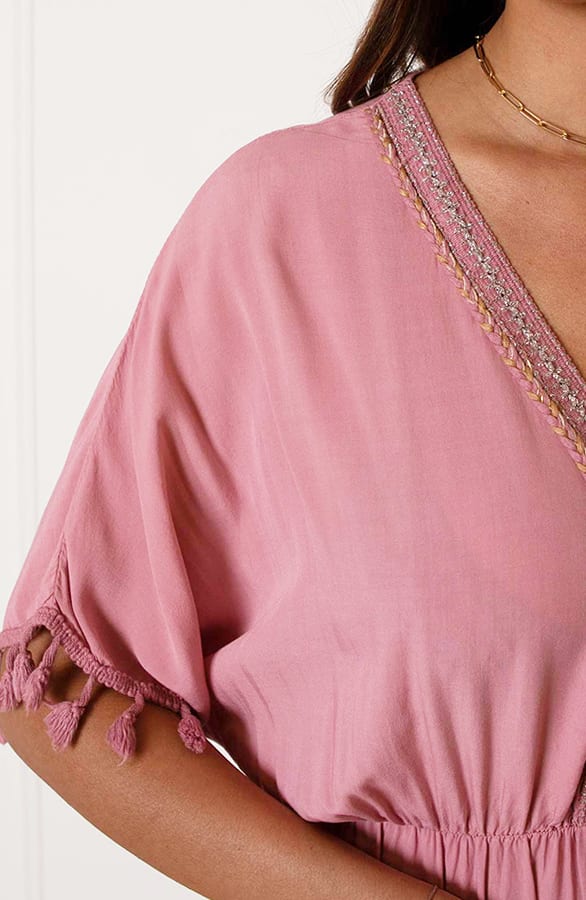V-hals Lurex Jurk Maxi Maris Dust Pink – shoparchief — foto 6