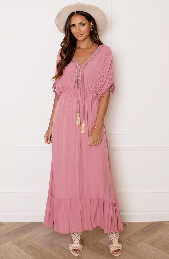 V-hals Lurex Jurk Maxi Maris Dust Pink – shoparchief — foto 3