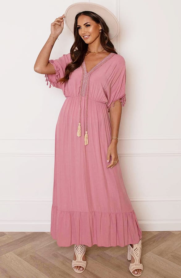 V-hals Lurex Jurk Maxi Maris Dust Pink – shoparchief — foto 2