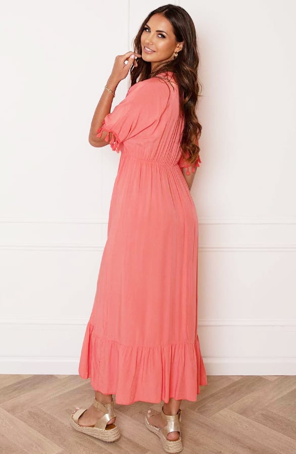 V-hals Lurex Jurk Maxi Maris Koraal – shoparchief — foto 4