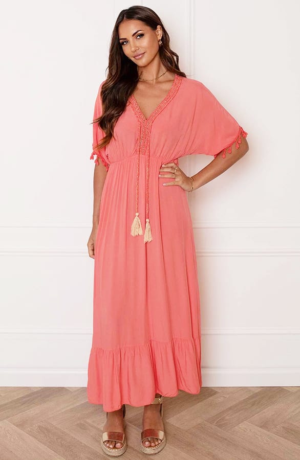 V-hals Lurex Jurk Maxi Maris Koraal – shoparchief — foto 2