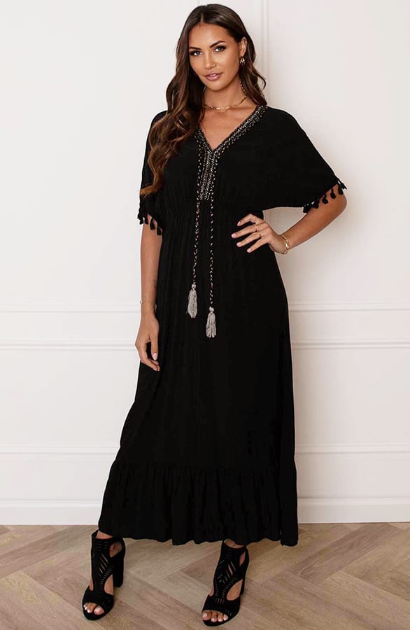 V-hals Lurex Jurk Maxi Maris Zwart – shoparchief — foto 5