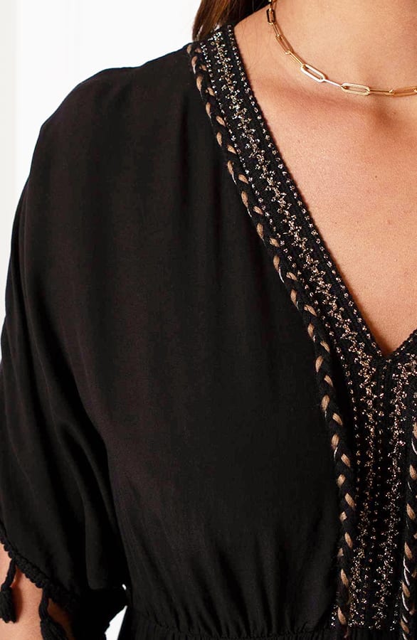 V-hals Lurex Jurk Maxi Maris Zwart – shoparchief — foto 10