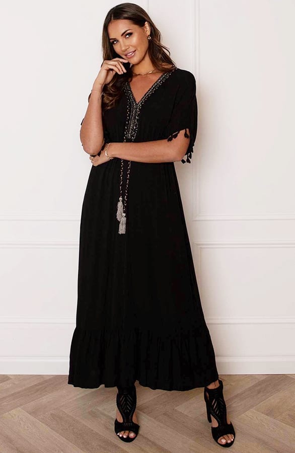 V-hals Lurex Jurk Maxi Maris Zwart – shoparchief — foto 6
