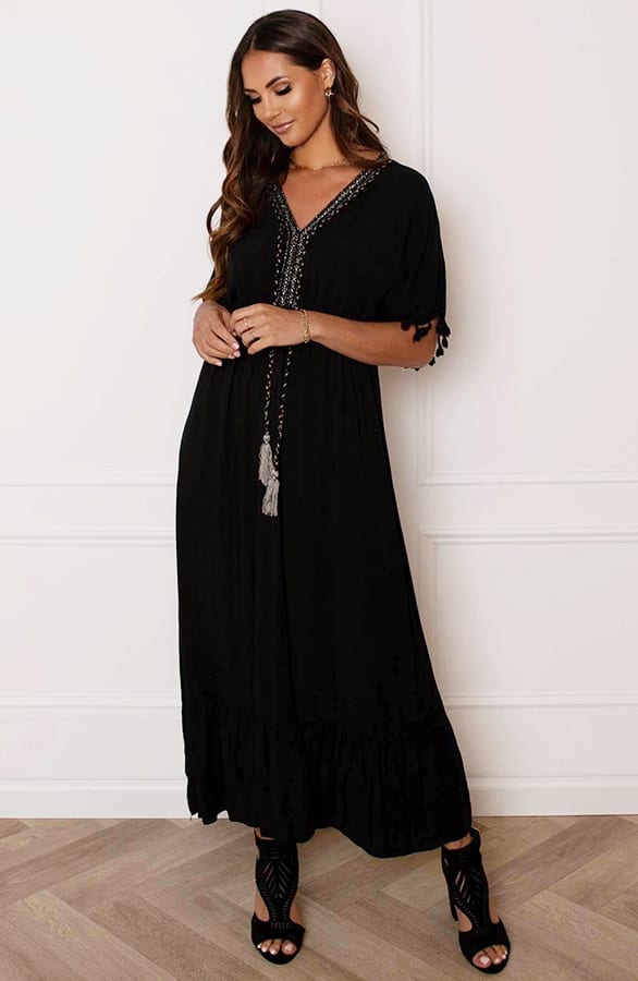 V-hals Lurex Jurk Maxi Maris Zwart – shoparchief — foto 7