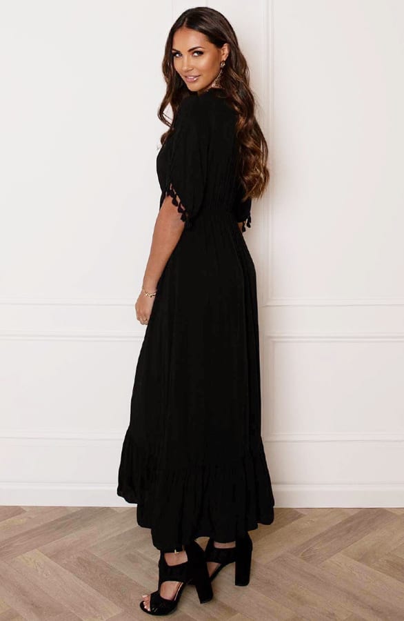 V-hals Lurex Jurk Maxi Maris Zwart – shoparchief — foto 8