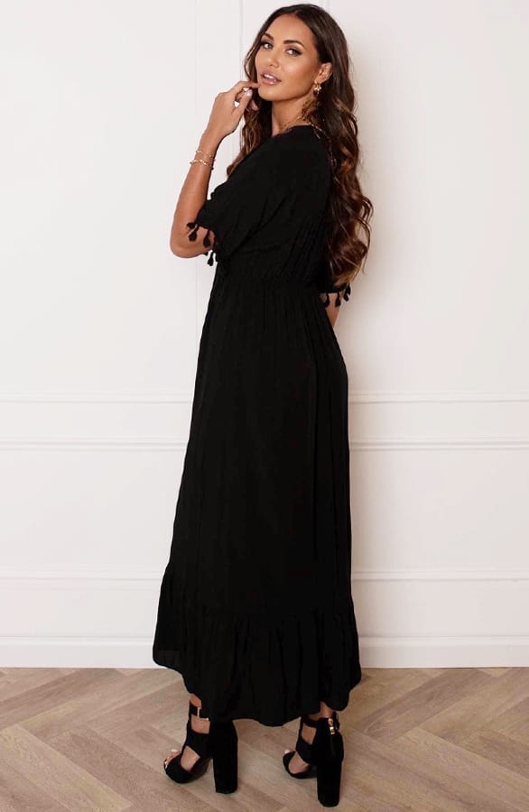 V-hals Lurex Jurk Maxi Maris Zwart – shoparchief — foto 9