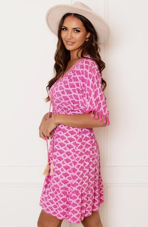 V-hals Lurex Jurk Print Maris Fuchsia – shoparchief — foto 5