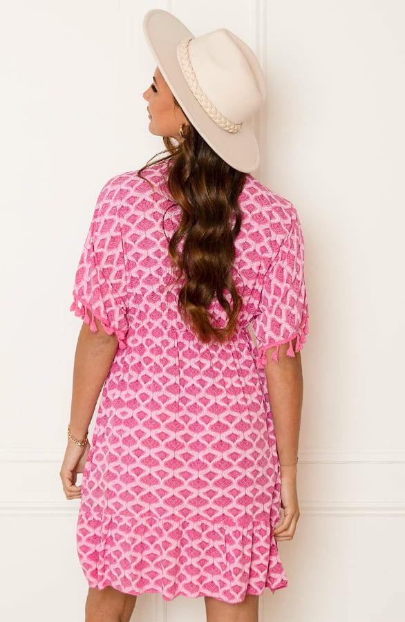 V-hals Lurex Jurk Print Maris Fuchsia – shoparchief — foto 6