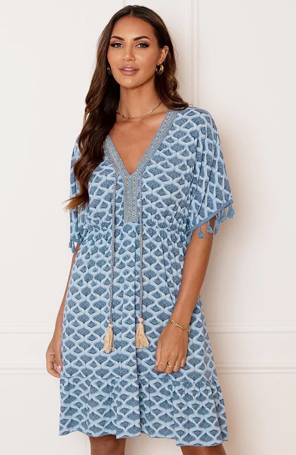 V-hals Lurex Jurk Print Maris Jeansblauw – shoparchief — foto 2
