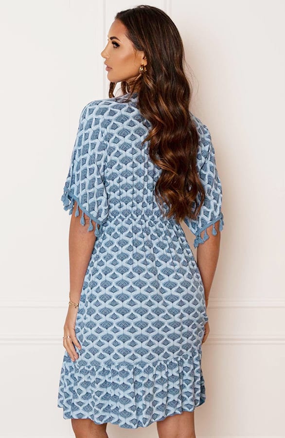 V-hals Lurex Jurk Print Maris Jeansblauw – shoparchief — foto 5