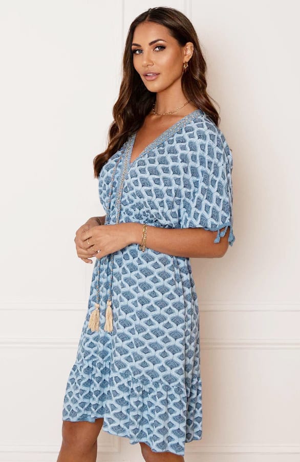 V-hals Lurex Jurk Print Maris Jeansblauw – shoparchief — foto 3