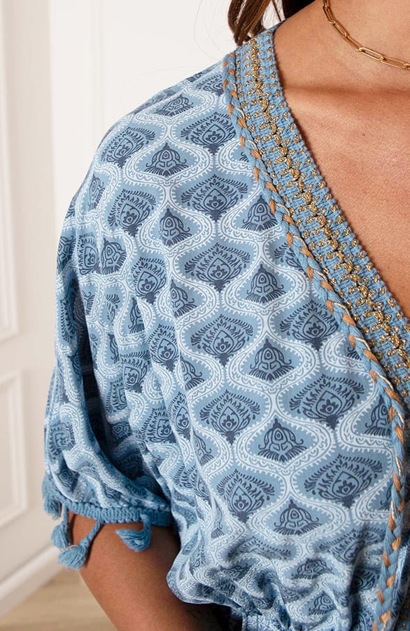 V-hals Lurex Jurk Print Maris Jeansblauw – shoparchief — foto 6