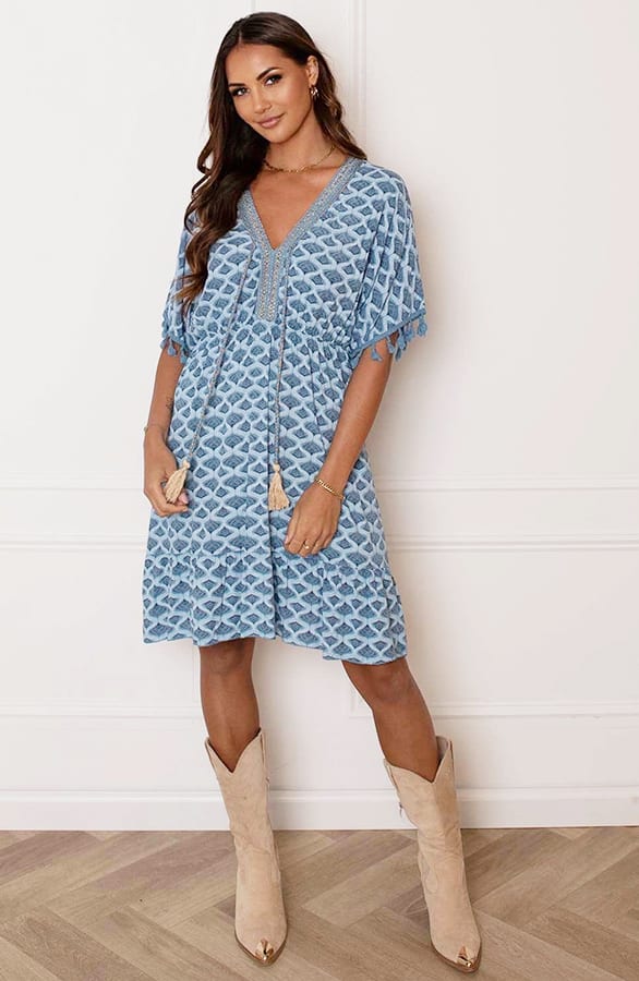 V-hals Lurex Jurk Print Maris Jeansblauw – shoparchief — foto 7