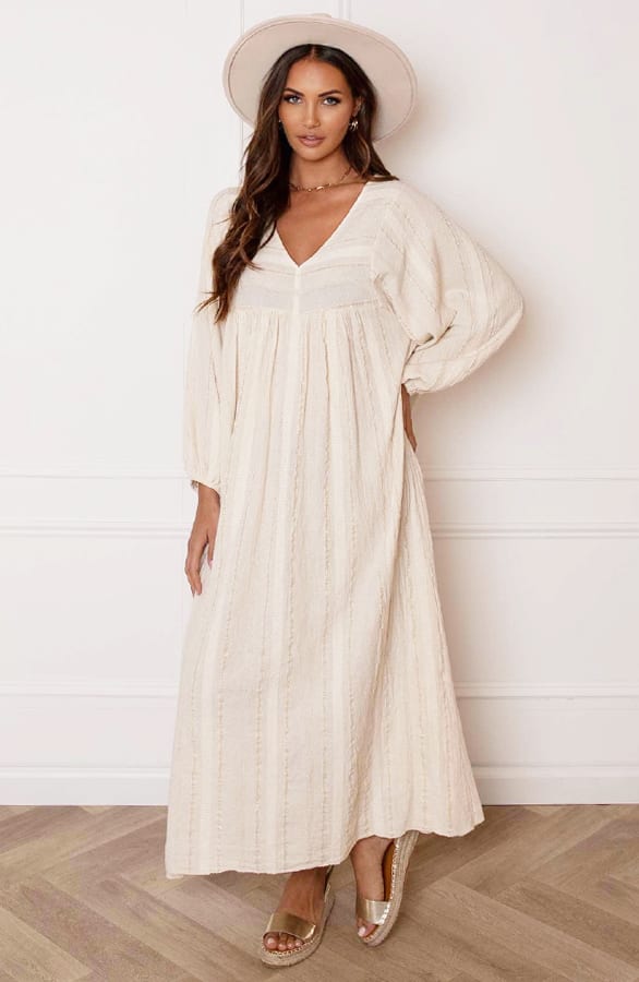 V-hals Maxi Jurk Ava Lurex Goud – shoparchief