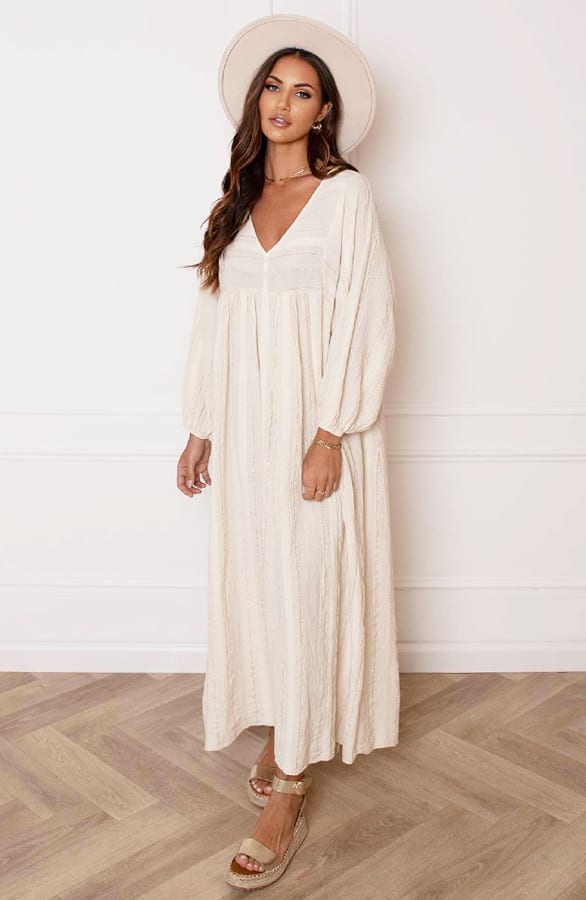 V-hals Maxi Jurk Ava Lurex Goud – shoparchief — foto 2