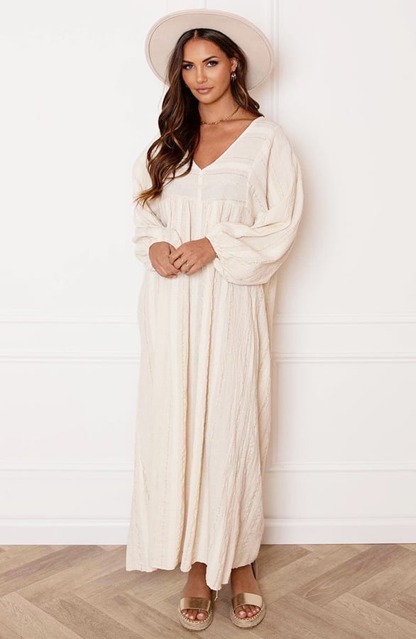 V-hals Maxi Jurk Ava Lurex Goud – shoparchief — foto 4