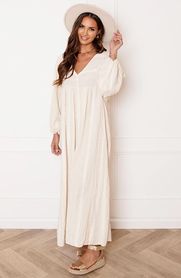 V-hals Maxi Jurk Ava Lurex Goud – shoparchief — foto 3
